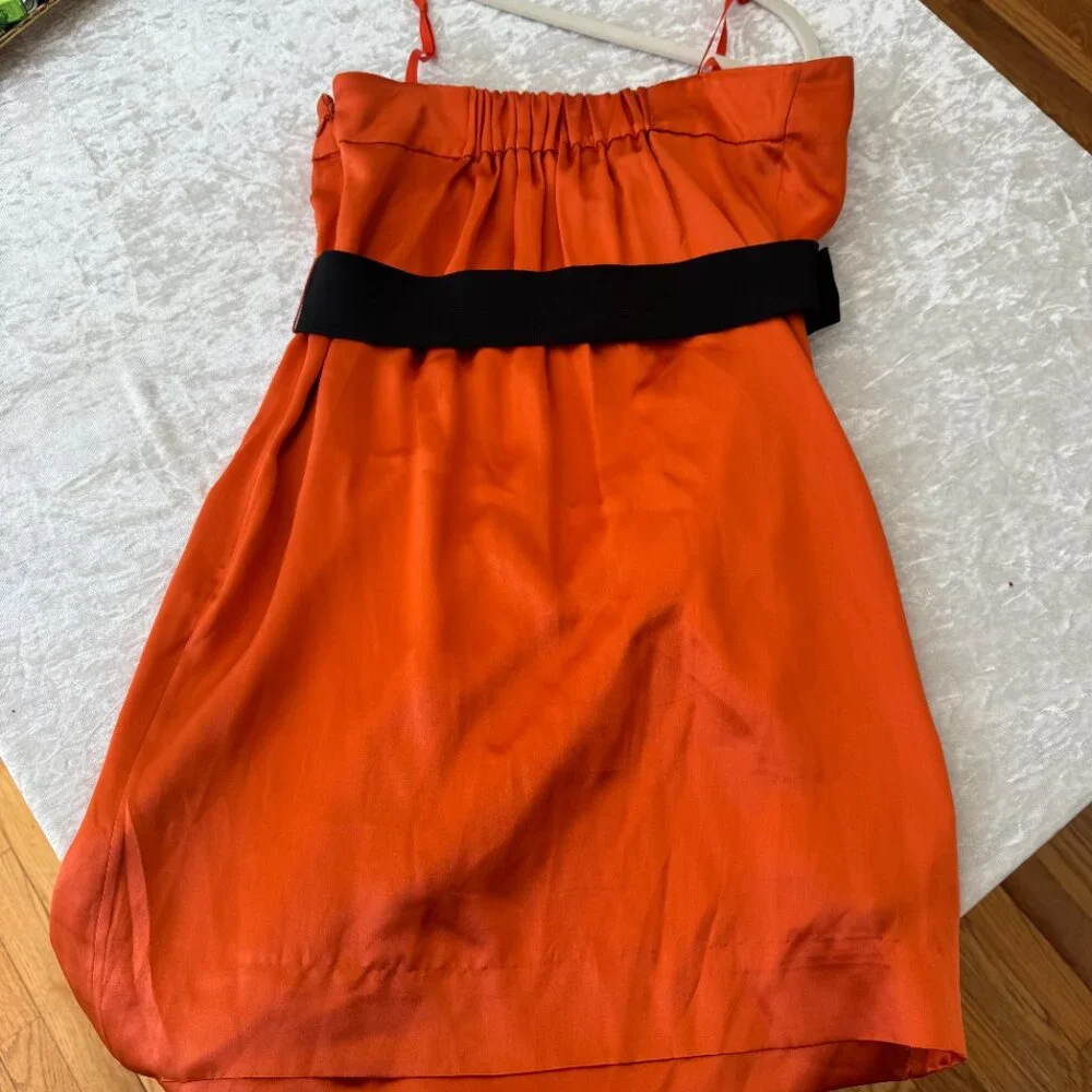 Sleeveless Silk Orange Party Mini Dress w/ Belt and Pockets BCBGMaxAzria XXS - Picture 3 of 8